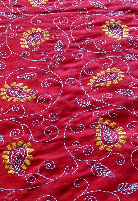 Red Paisley Kantha Blouse Fabric